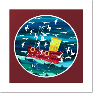 Red Fishing Boat Posters and Art